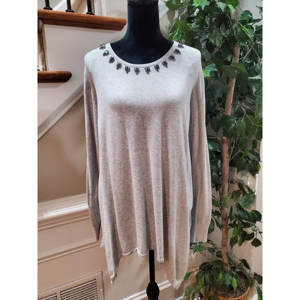 Simply Vera Womens Gray Cotton Long Sleeve Round Neck Pullover‎ Sweater Size 2X